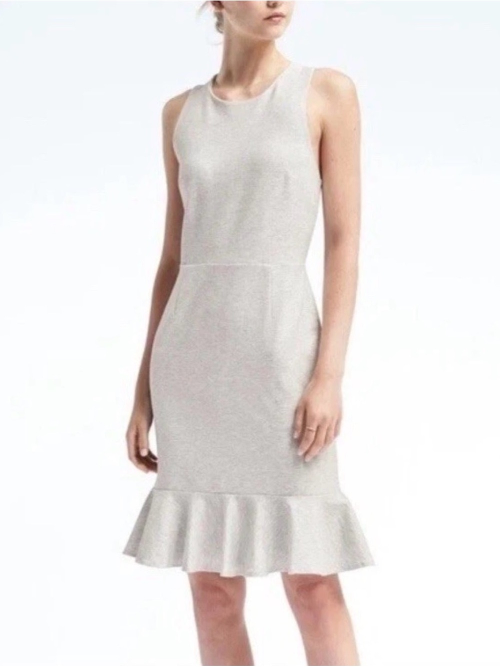 Banana Republic Ponte Cross Back Dress Womens 12 Heather Gray Ruffle Hem
